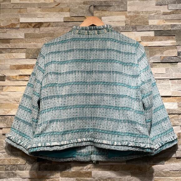 Chico’s Black Label M Tweed Jacket | Embellished Shell Enamel Tile Trim Aqua NWT - Picture 6 of 9